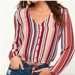 Jack by BB Dakota Brigio Orange Striped Button Up Long Sleeve Blouse